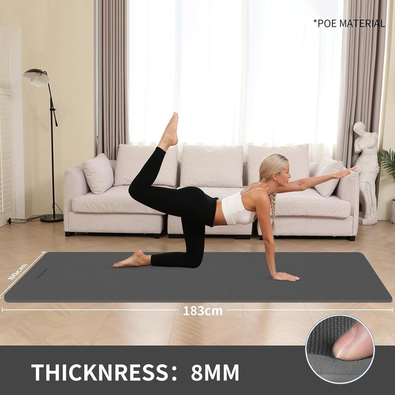 wohao Extra Wide & Thick 8mm Yoga Mat, 72"x31.5" Large Non Slip Exercise Mat, Premium POE Material for Superior Cushioning & Stability, with Strap for Home Gym, Pilates - Image 3